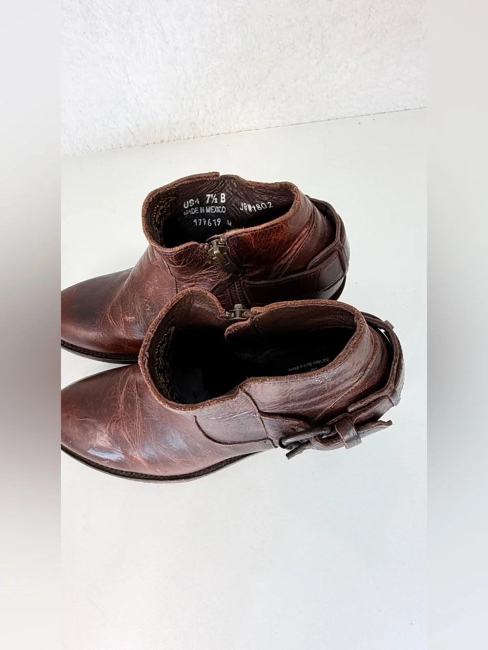 JB Dillon Brown Leather Western Ankle Boots Buckle Moto Cowboy Size 7.5 western